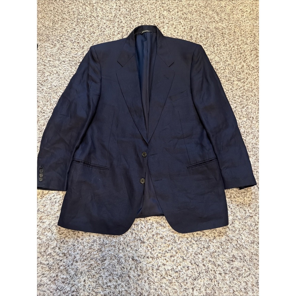 Canali Men Blue %100 Linen 2-Button Sz 54R EU‎ JacketItaly Sleeves Are Shortened